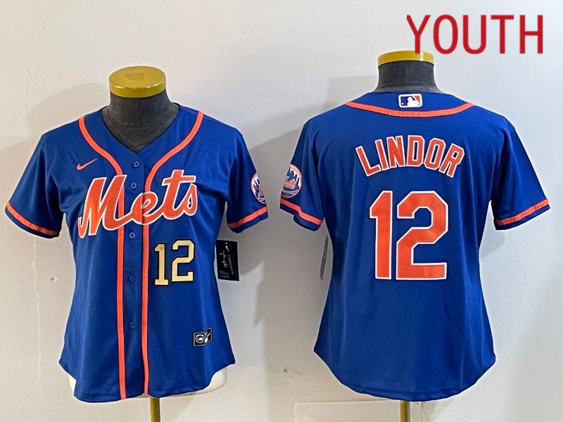 Youth New York Mets #12 Lindor Blue Game 2024 Nike MLB Jersey style 12182->washington redskins->NFL Jersey